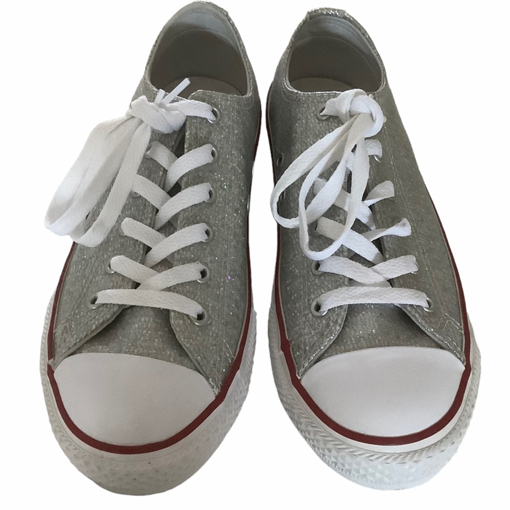 Converse all star silver glitter bedazzled low top sneakers lace up shoe junior